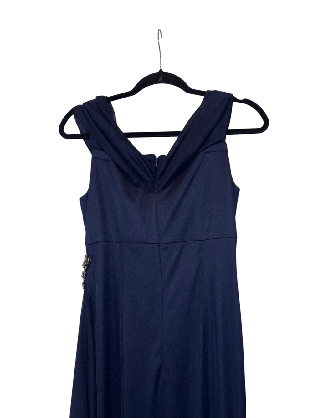 ALEX EVENINGS Embellished Navy Blue Cold Shoulder Column Gown - Picture 11 of 16